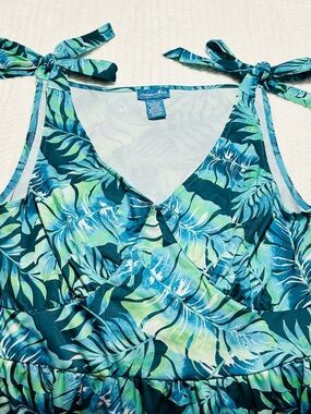 Caribbean Joe Island Tropical Teal and Aqua Tropical Print Maxi Swim Dress